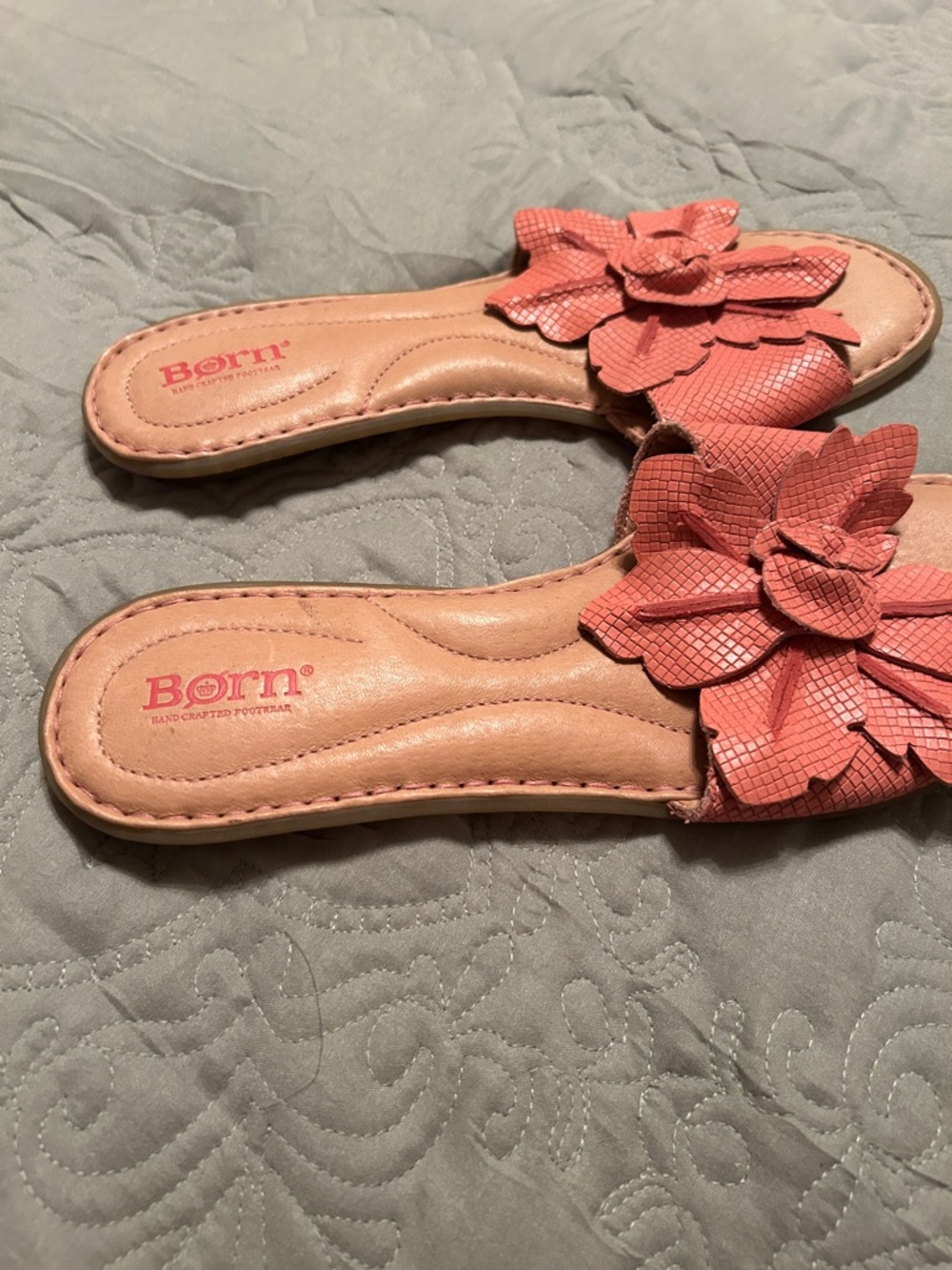 Born Coral Pink Floral Leather Slide Sandals - Picture 2 of 5